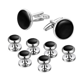 GAUEIOUR Mens Cufflinks and Studs Set Classic Fashion Round Copper Silver Business Shirt Cuff Studs Wedding Formal Suit Jewelry Presents for Father Husband