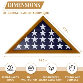 Gyazii Flag Display Case for Burial Flag Real Glass Front, Solid Wood Flag Holder for 5'x9.5' Flag with Wall Mount, Brown Military Shadow Box Frame for Veterans