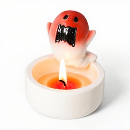 Ghost Candle Holder, Halloween Cute Cartoon Small Ghost Candle Holder, Handcrafted Ceramic - White Candlestick for Table Centerpiece, Small Candle Holders Perfect Ghost Choice(Not Included Candles)