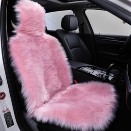 FLMAIPU Faux Sheepskin Car Seat Cover-Fluffy Fuzzy Soft Auto Seat Cushion for Automotive Universal Fits Most Car SUV Truck Minivan, Women 1pc (Rose Pink)