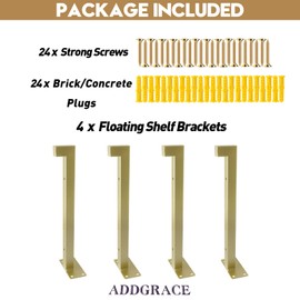 AddGrace Shelf Bracket 4pcs Industrial Black Bracket Heavy Duty Floating Shelf Bracket for Shelves Support Board (6inch) Gold