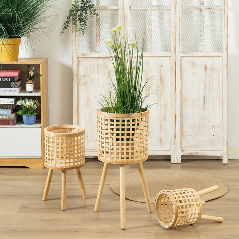 Woven Flower Pot Faux Rattan Planter High Living Room Floor