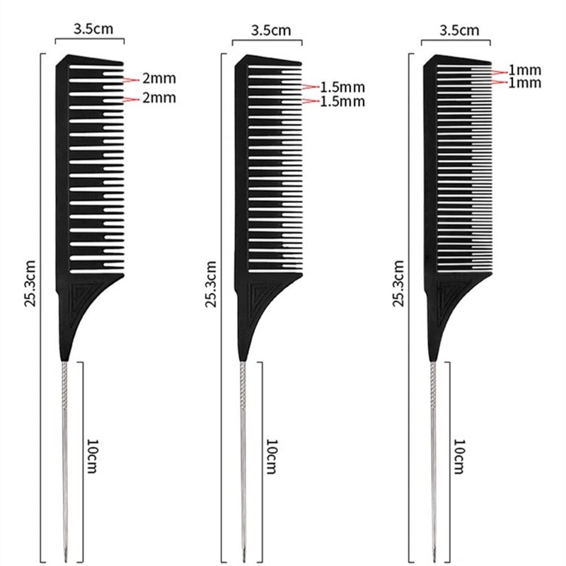 3Pcs Highlighting Combs Set Different Sizes Weaving Hair Combs Professional