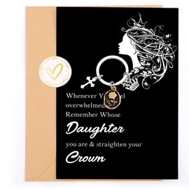 Inspirational Gifts for Daughter from Mom Dad - Cool Keychains Gifts Unique Greeting Card for Women teen girl Backpack Purse Charms Key Chains When You Feel Overwhelmed Remember Whose Daughter You Are