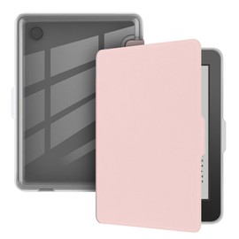 GIOPUEY Case Compatible with Kobo Clara Colour/Clara BW/Clara 2E, Flip PU Case [PC TPU Transparent Back] Skin-Like Texture - Pink