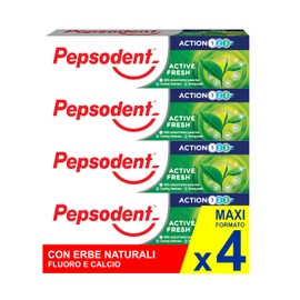 Pepsodent Active Fresh Toothpaste with Fluorine and Calcium to Protect Caries 24 Hours 75 ml (4 x 75 ml)