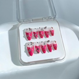 P1 - P20 Handmade Press on Nails Coffin Almond bubble bath luxury Creative design Medium Hand drawn False Nails Short Almond Nail Art Kits - STYLE: P10, SIZE: L