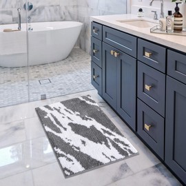 Home Beyond & HB design - Fluffy Bath Rug Mat - Super Soft Absorbent Non-Slip Washable Shaggy Microfiber Mat for Bathroom Kitchen Entryway Pets - 50x76cm, Grey