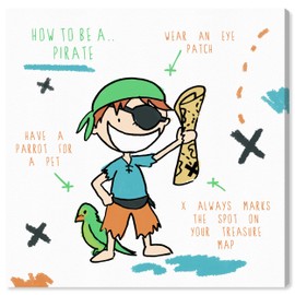 The Oliver Gal Artist Co. Fantasy Wall Art Canvas Prints 'How to Be a Pirate' Home Décor, 12" x 12", Green, Blue