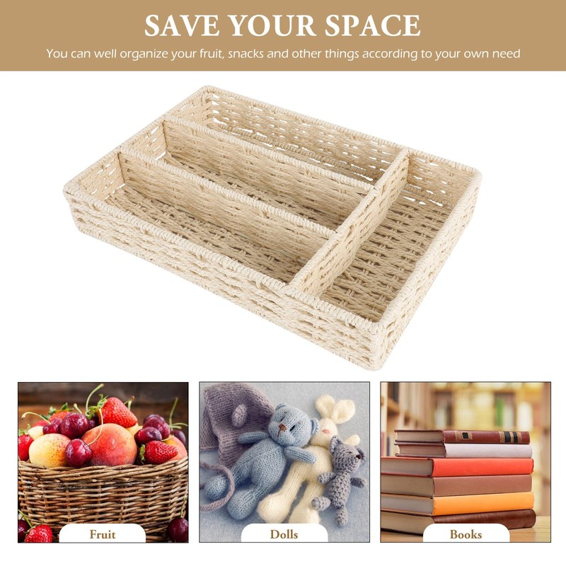 Angoily Woven Storage Basket with Compartments, Kitchen Utensil Drawer Organizer,