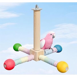 Tyotrbs Bird Perch Toy, Parrot 360° Interactive Rotating Toy, Bird Cage Accessories for Small Birds to Expend Energy, Wooden Stand for Parakeet Cockatiel Lovebird Conures Budgie (Pink, M)