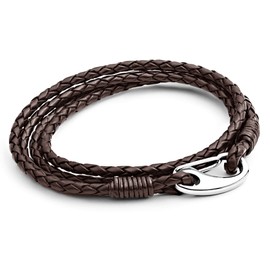 Men's Leather Bracelet, XL, Brown, Braided Double Wrap Bracelet with Stainless Steel Shrimp Clasp, 23cm XL Size Bracelet For Men by Tribal Steel