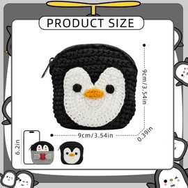 WisePoint Penguin Shaped Coin Purse Pouch, Crocheted Change Purse Wallet Small Coin Purse for Women and Girls, Hand-Made Mini Coin Purse Cute Coin Purse with Zipper for Coin, Keys (Gray)