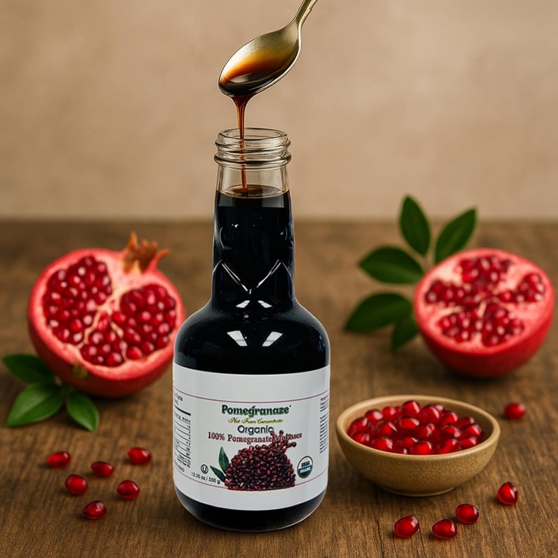 100% Organic Pomegranate Molasses 12.35 Oz Glass Bottle,(3 Pack) No
