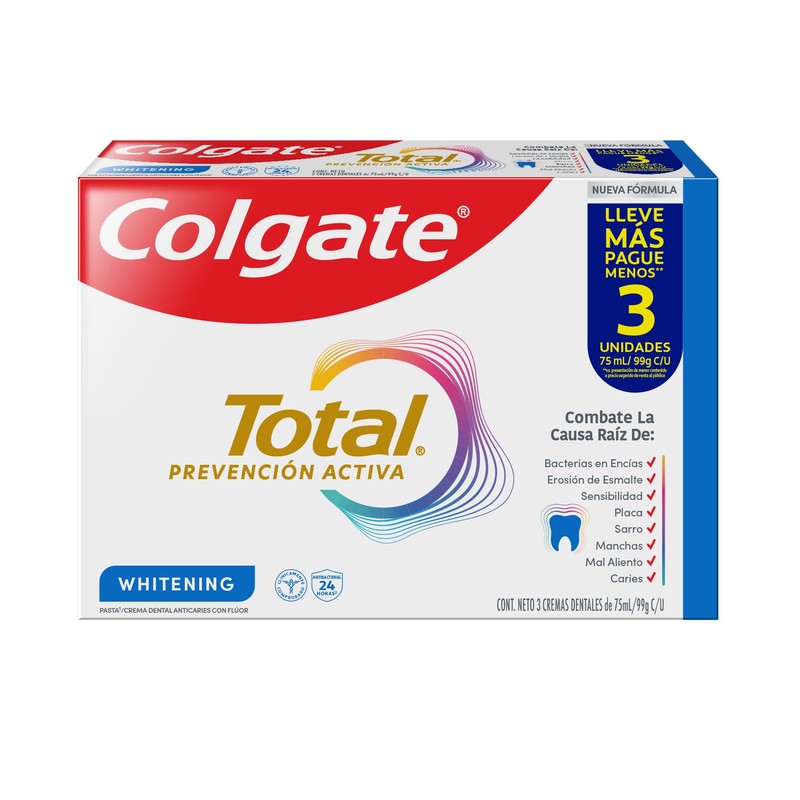 Colgate Total Whitening Pasta dental Anticaries con Flúor Pack 3x75ml