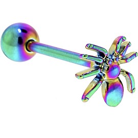 Body Candy Rainbow Anodized Steel 3D Super Spider Barbell Tongue Ring