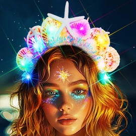 CAKURE Light Up Mermaid Headband Led Starfish Headbands Shell Hair Accessories for Women (type a, one size)