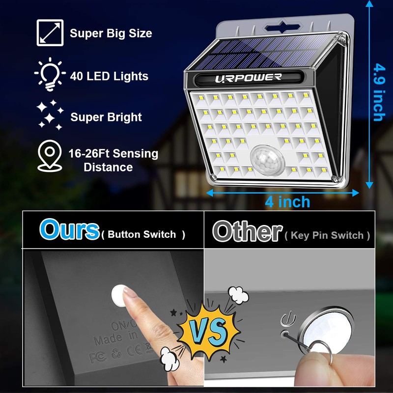 URPOWER Solar Lights Outdoor, 40 LED Motion Sensor Security Lights
