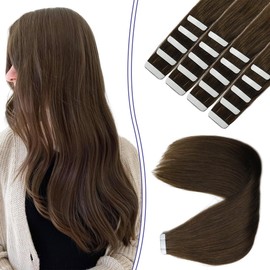Sindra Tape In Hair Extensions 50g 18 Inch Medium Brown Tape in Human Hair Extensions Silky Straight Remy Tape in Hair Extensions 20pcs #4 18"