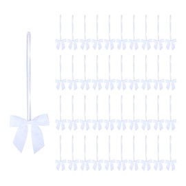 Meseey 50pcs Stretch Elastic Loops with Pre-Tied Ribbon Bows for Gift Wrapping,Baby Showers, Weddings, Christmas Boxes (5", White)