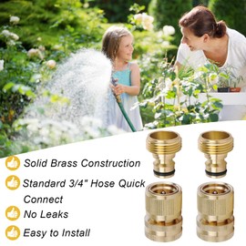 LIKAGE Brass Hose Quick Connect, 3/4 Inch GHT Thread Garden Hose Quick Connector No-Leak Water Hose Quick Connect Fittings Male and Female - 2Packs
