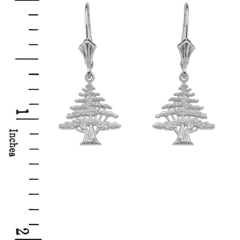 Lebanese Cedar Tree Dangle Earrings in Textured Sterling Silver
