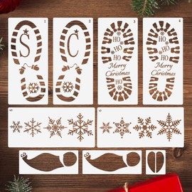 CCINEE 9pcs Christmas Santa Footprint Stencil for Floor, Santa Claus Boot Prints Snowflake Stencils Kit for Painting Template Xmas Holiday Decorations