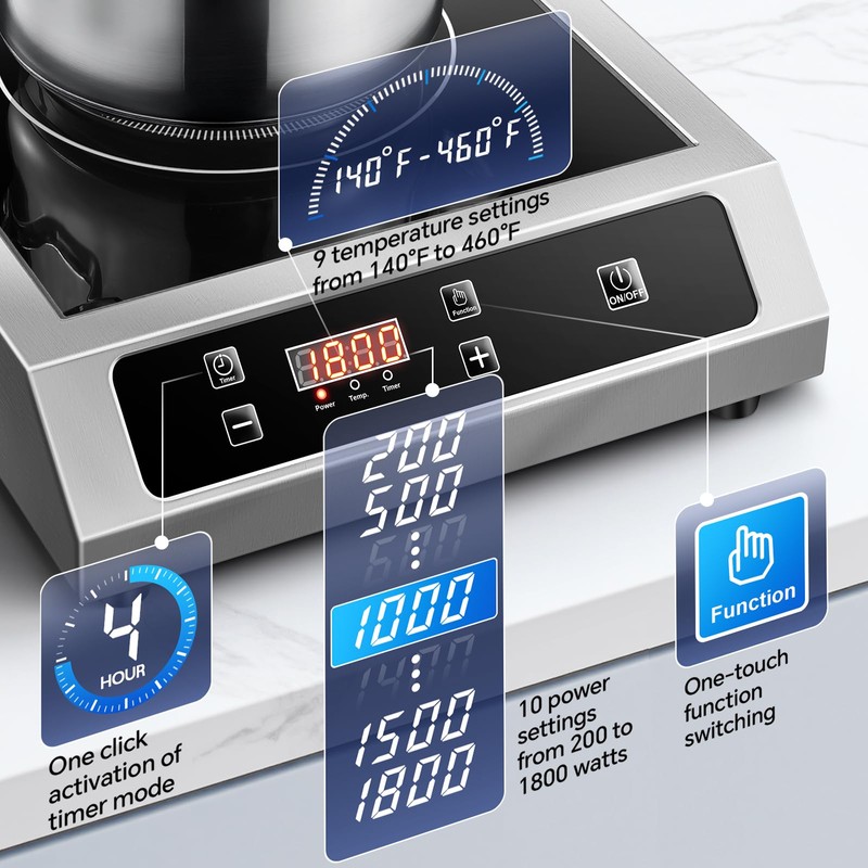 Zomagas Portable Commercial Induction Cooktop,1800W Induction Burner with Sensor Touch