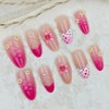30Pcs Flower Press on Nails Long Almond Fake Nails Summer