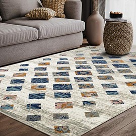 Southwestern Tribal Print 5' 3" x7' 6" Rectangular Area Rug, Porto Collection by Abani Rugs - Beige & Orange Block Pattern Accent Rug