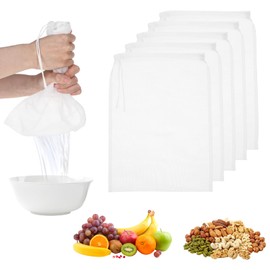 5 Pcs Nut Milk Bag Food Grade Nut Bag Strainer Reusable Nylon Cheese Cloth Bag for Straining Mesh Strainer Bag for Fruit Juice Nut Milk Coffee Yogurt Soup, 7.9 x 11.8 Inch