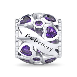 CAIYIRUIC February Birthstone Charms Openwork Bead Charm for Women Bracelets and Necklaces 925 Sterling Silver with 5A Cubic Zirconia,Mother's Day Christmas Birthday Jewelry