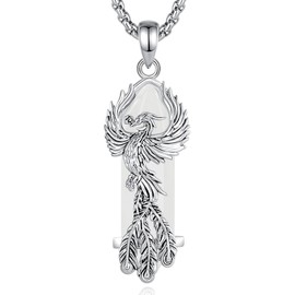 CELESTIA Silver Phoenix Pendant Chain Women's Phoenix Necklace with Created Rose Quartz Obsidian Turquoise Jewellery Gifts Women Birthday Gift Idea for Her, Silver, Quartz
