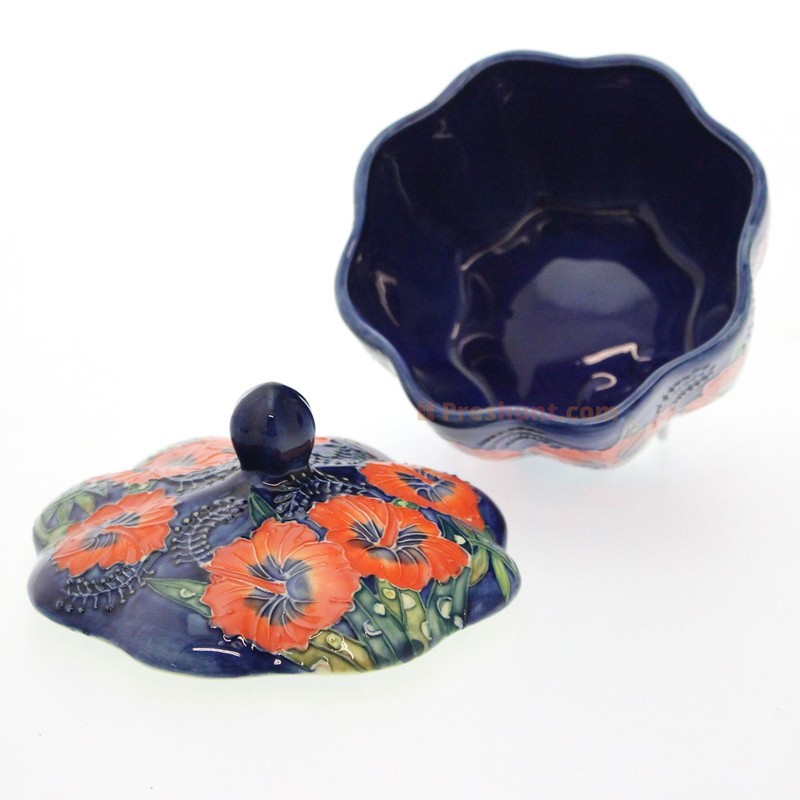 Old Tupton Ware Hibiscus - Round Clam-shaped trinket box, 5