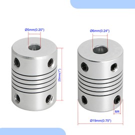 Aopin Flexible Beam Couplings 5mm to 6mm Flexible Coupler Shaft for 3D Printer, Length 25mm / 1" Motor Coupler Connector, Great Apply for Model Shaft, CNC Machine, Motor Guide, DIY Encoder 4 Pcs