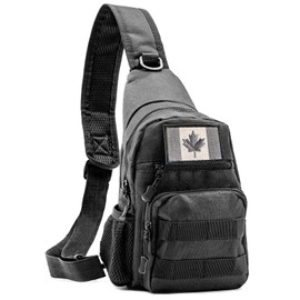 Tactical Sling Bag with Flag Patch - Military Backpack for Hiking, Hunting, Fishing - Crossbody Bags for Men, Army Backpack (Black)