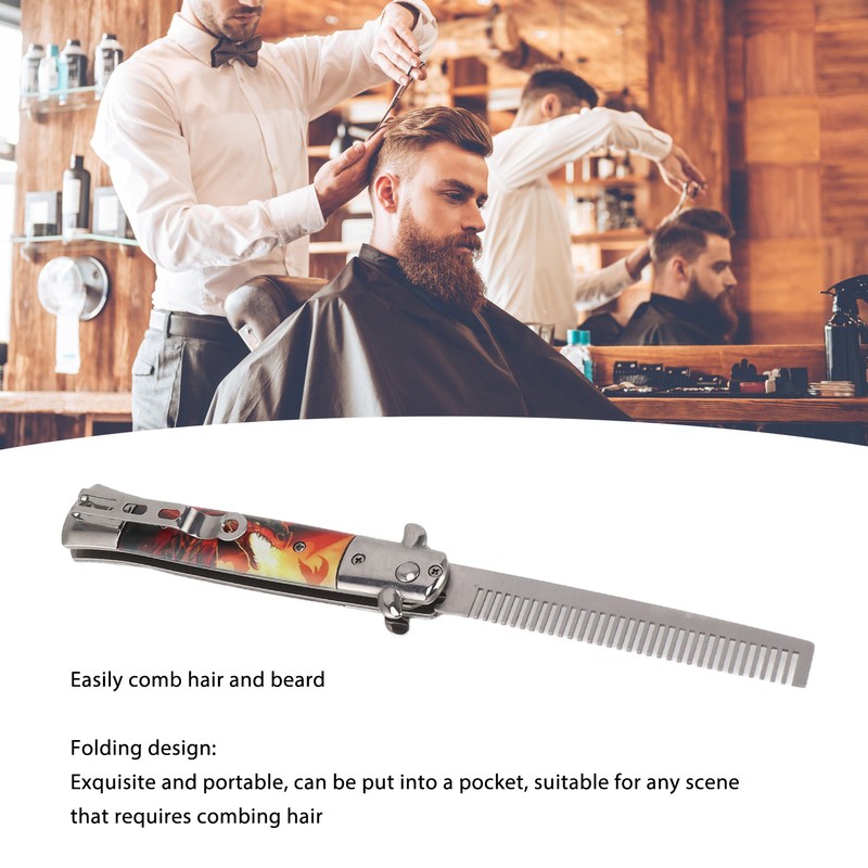 Hairdressing Spring Comb Stainless Steel Folding Portable Switchblade Comb for