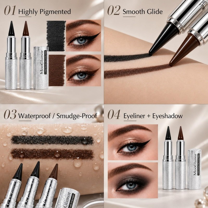 MooGlamor 2 Pcs Black Eyeliner Gel Pen Eyeshadow Stick