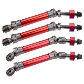 4Pcs 1:10 RC Car Drive Shaft Front and Rear Universal Drive Shaft CVD Heavy Duty Compatible with 1/10 Traxxas Slash Rustler VXL 4X4 4WD Replacement Parts (Red)