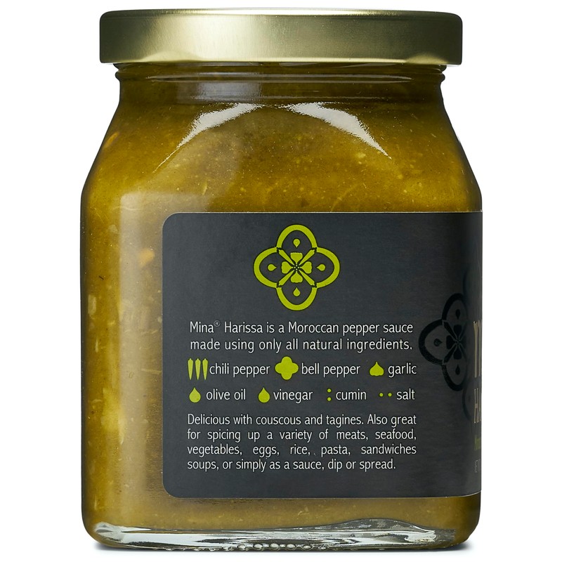 Mina Harissa Green Hot Sauce, 10 oz, Homestyle Moroccan Green