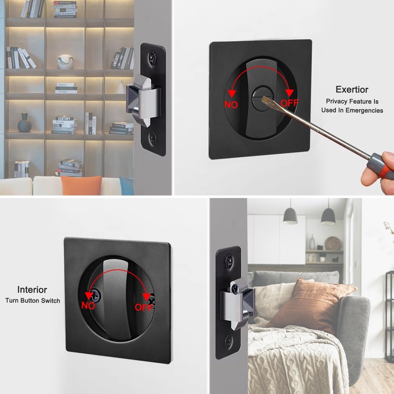Dontay 2 Pack Pocket Door Privacy Lock, Flush Handles, 2-3/8"