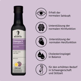 Dr. Budwig Omega-3 DHA + EPA Passion Fruit – Optimal Omega-3 Basic Care – The Original 250 ml