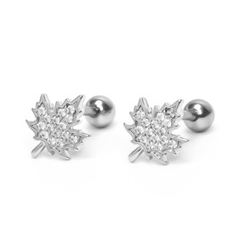 16g Maple Leaves CZ Screw Back Small Stud Earrings for Women Men Minimalist Cute Autumn Leaf Cartilage Tragus Little Mini Piercing Studs Hypoallergenic Stainless Steel Fashion Jewelry Gift