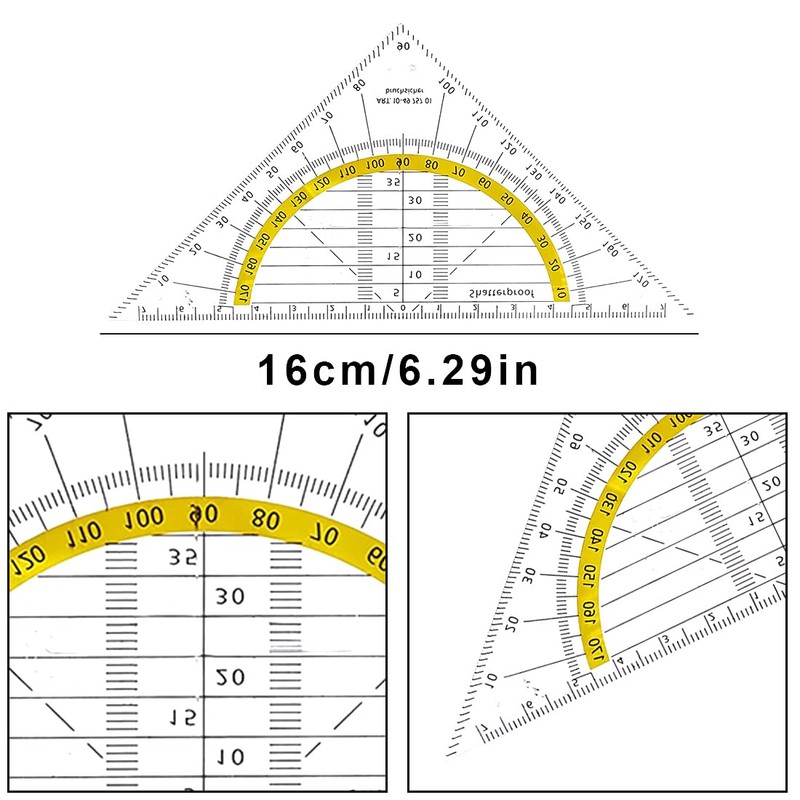 Set of 4 Plastic Set Squares 16cm Shatterproof Clear