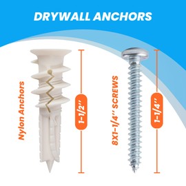 PRANSI Drywall Anchors and Screws Kit – 30pcs #8 x 1-1/4” Self Drilling Anchors – No Pre-Drill Required – Heavy Duty Wall Anchors for Drywall – Holds Up to 75lbs