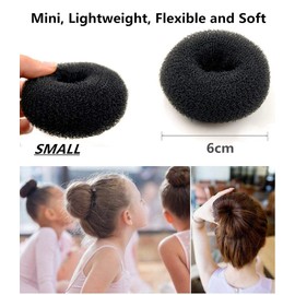 4 Pack Black Extra Small Hair Bun Maker Mini Chignon Hair Doughnut Shaper Hair Donut Sock Bun Form Hair Accessories for Kids, Girls, Short and Thin Hair (Size 2.4 Inch)