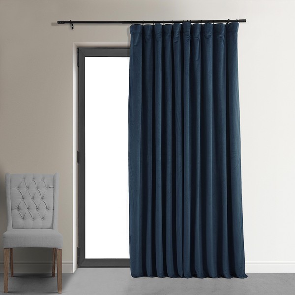 HPD Half Price Drapes Signature Blackout Velvet Curtains 84 Inches Long Extra Wide Heat & Full Light Blocking Blackout Curtain for Bedroom and Living Room (1 Panel), 100W x 84L, Midnight Blue