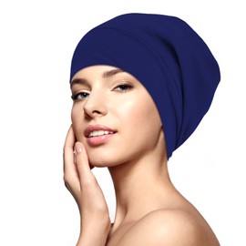 WLLHYF WLLHYF Silk Bonnet Sleep Cap Soft Hair Wrap Cover Satin Lined Beanie Adjustable Turban hat Nurse Cap Bonnet for Medium Curly Frizzy Hair Chemotherapy hat for Women and Men Navy Blue