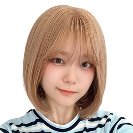 [AQUADOLL(アクアドール)] ウィッグ ミディアム ショート シースルーバング ボブ 金髪 茶髪 カラー ハイトーン フルウィッグ フリーサイズ JM1.ピーチベージュ wg366JM1