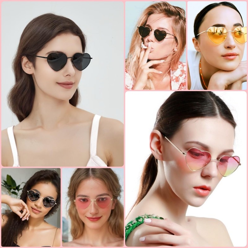 QVKUUT Vintage Heart Sunglasses Women's Polarised Festival Heart Shape Sunglasses,